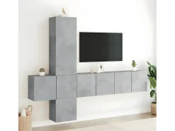 Móvel De Tv| 5 pcs móveis de parede p/ TV derivados de madeira cinza cimento PT519288 Cinzento