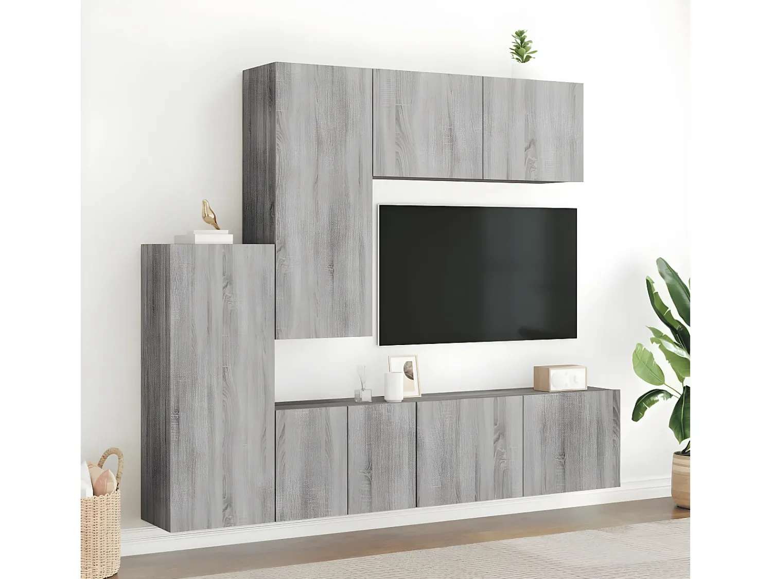 5 pcs móveis de parede p/ TV derivados de madeira cinza sonoma PT875765^ Móvel De Tv
