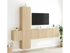 Clearance 5 pcs móveis de parede p/ TV derivados madeira carvalho sonoma PT380498 Castanho