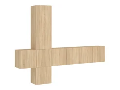 Clearance 5 pcs móveis de parede p/ TV derivados madeira carvalho sonoma PT380498 Castanho