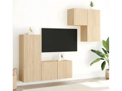 Móvel De Tv* 4 pcs móveis de parede p/ TV derivados madeira carvalho sonoma PT164357 Castanho