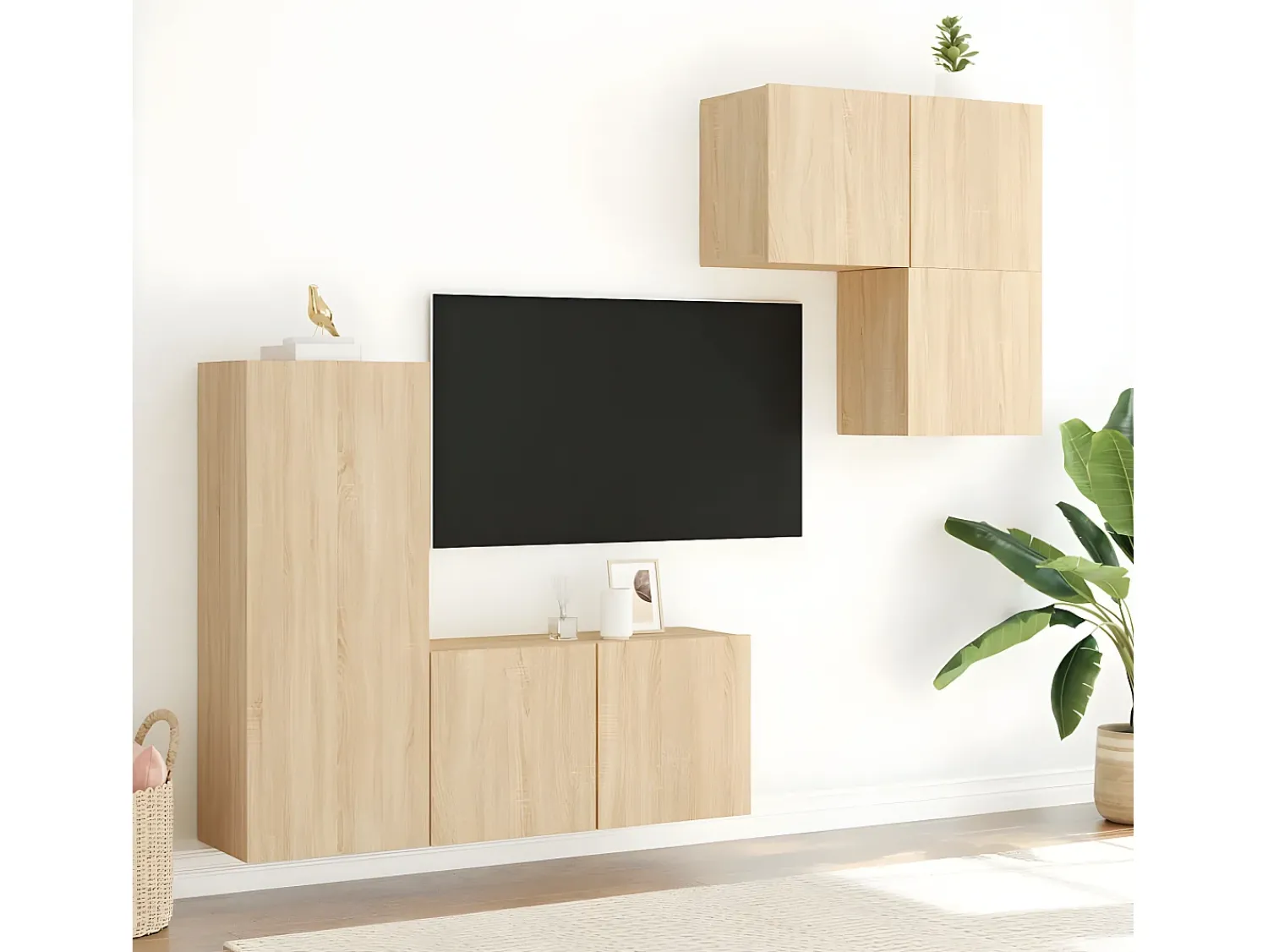 Móvel De Tv* 4 pcs móveis de parede p/ TV derivados madeira carvalho sonoma PT164357 Castanho