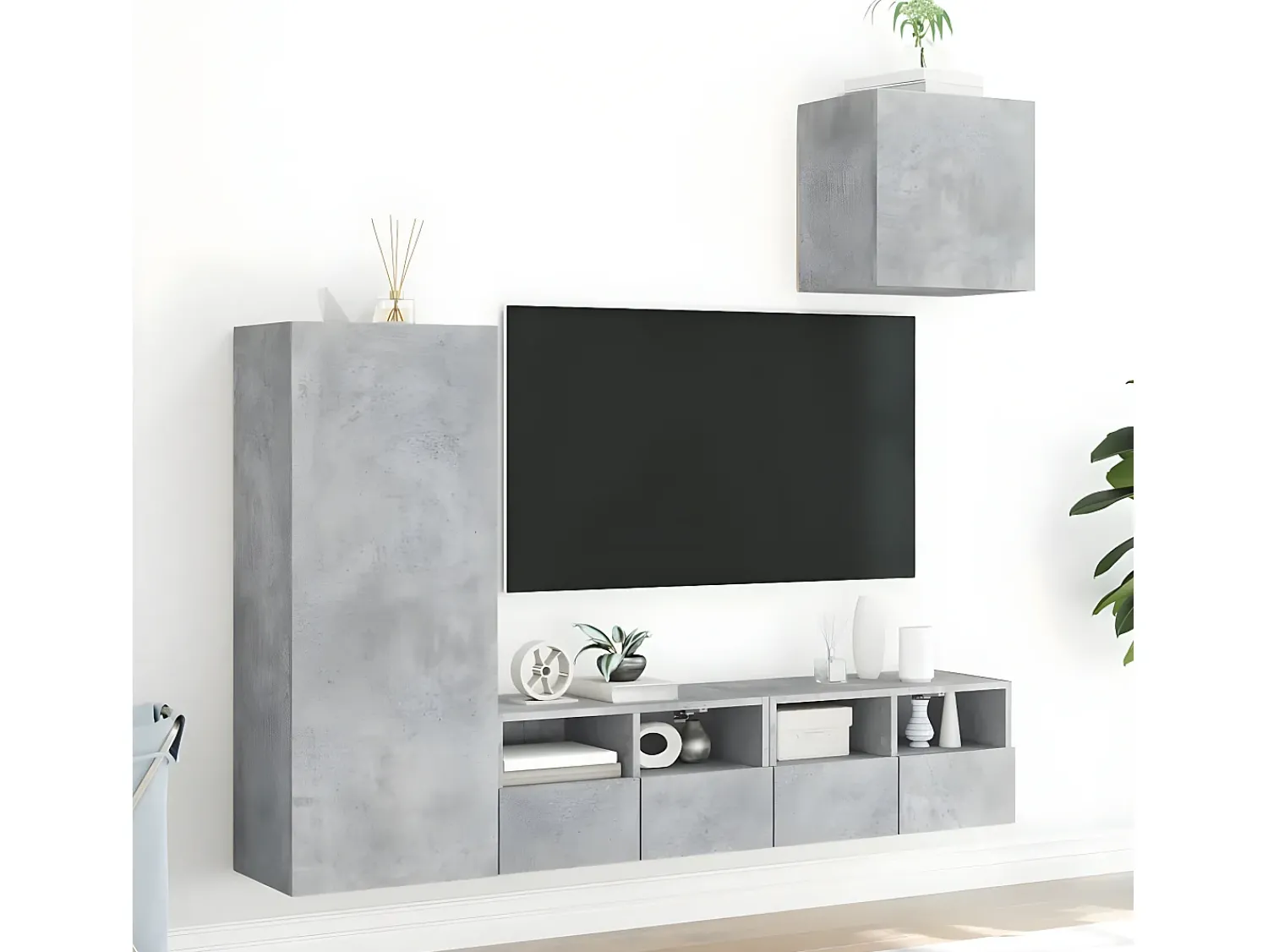 Móvel De Tv* 4 pcs móveis de parede p/ TV derivados de madeira cinza cimento PT627936 Cinzento