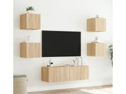 Móvel De Tv| 5 pcs móveis de parede para TV com luzes LED carvalho sonoma PT254587 Castanho
