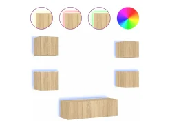 Móvel De Tv| 5 pcs móveis de parede para TV com luzes LED carvalho sonoma PT254587 Castanho