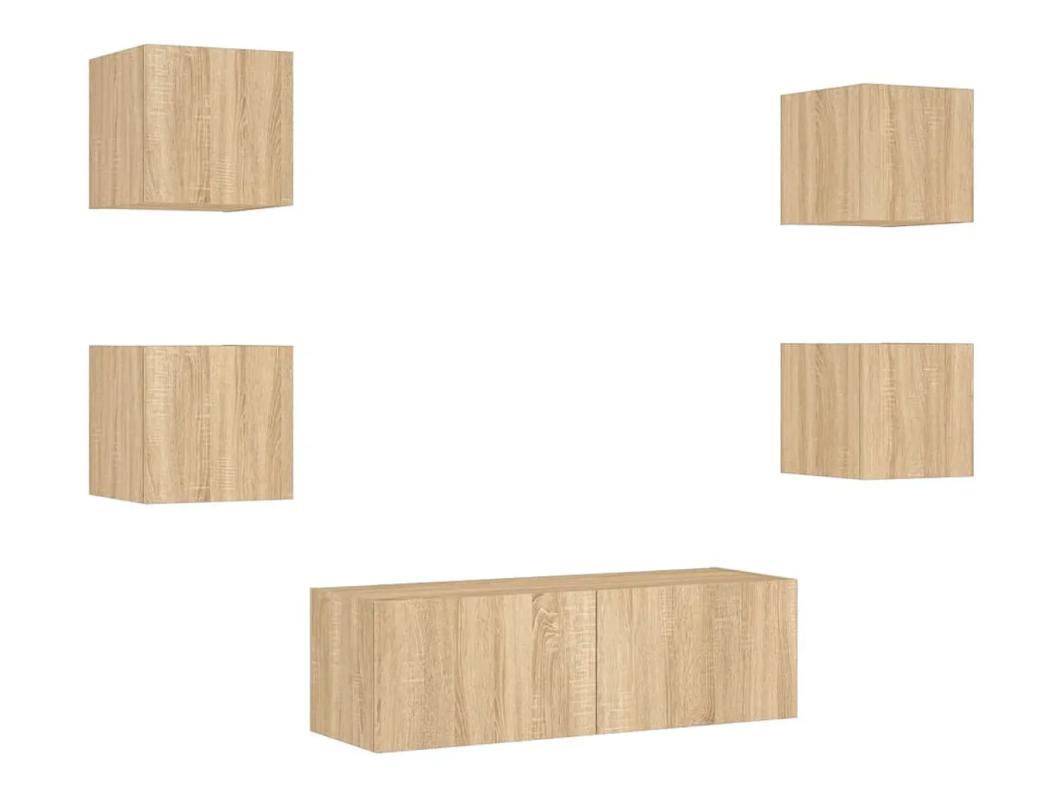 Móvel De Tv| 5 pcs móveis de parede para TV com luzes LED carvalho sonoma PT254587 Castanho