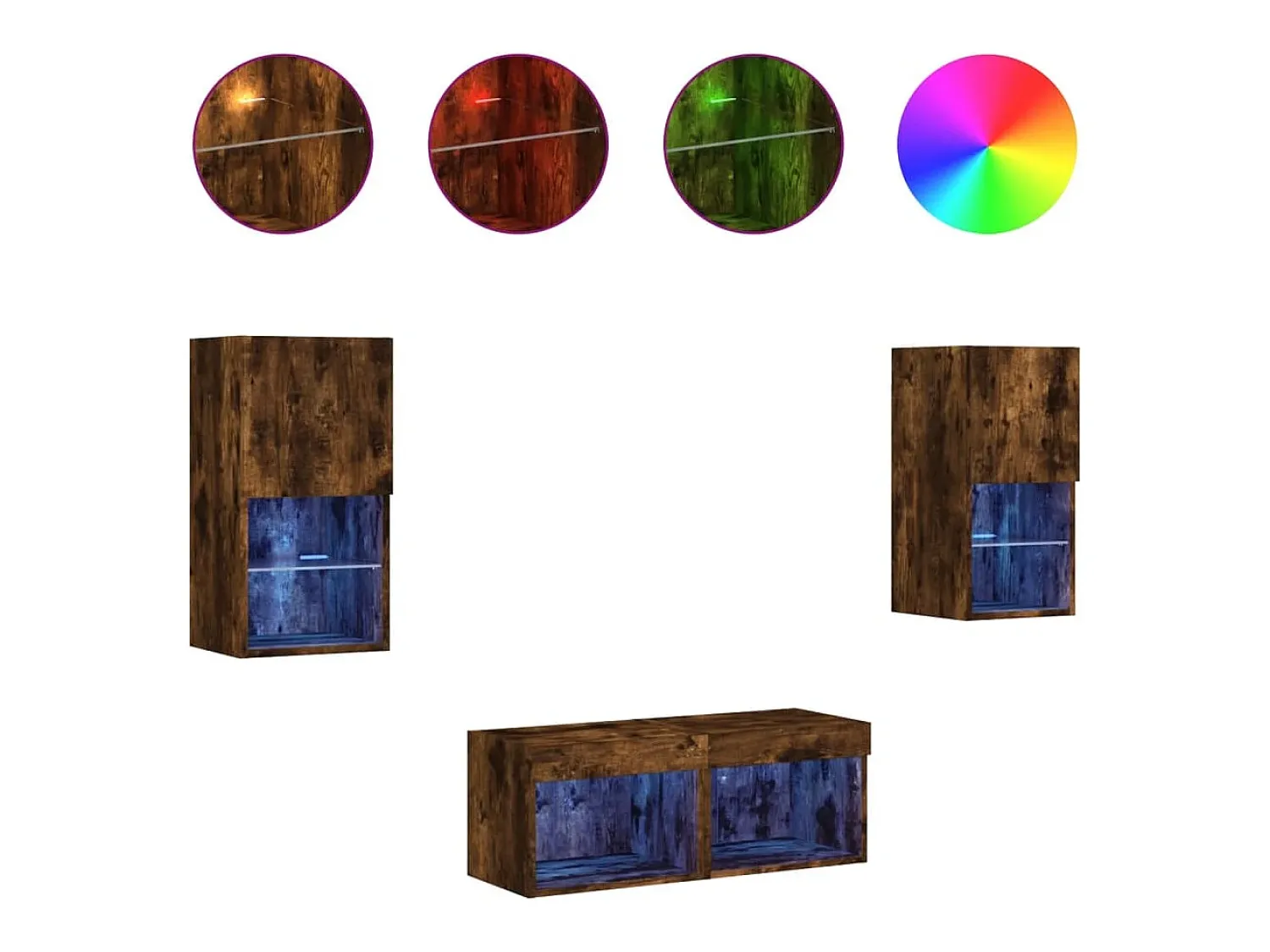 Móvel De Tv| 4 pcs móveis de parede para TV com luzes LED carvalho fumado PT912528 Castanho