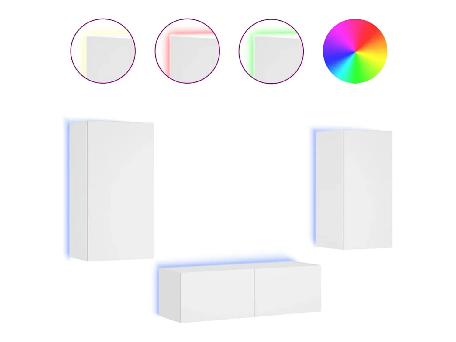 Móvel De Tv| 3 pcs móveis de parede para TV com luzes LED PT778888 Branco