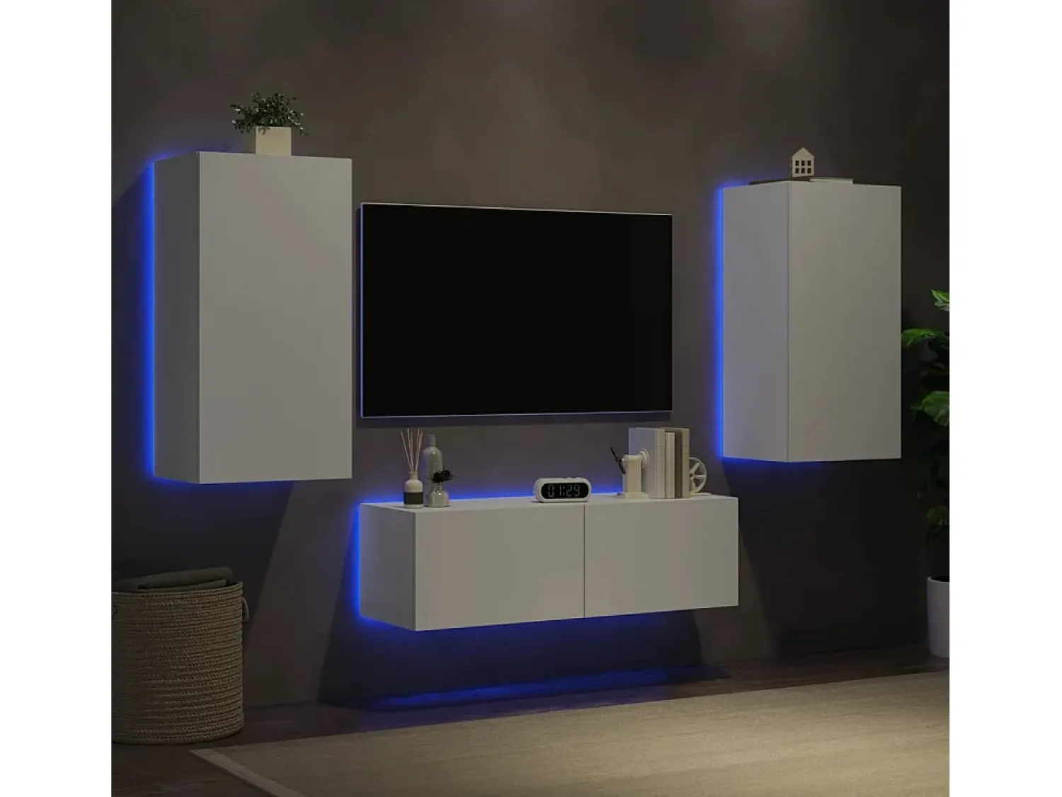 Móvel De Tv| 3 pcs móveis de parede para TV com luzes LED PT778888 Branco