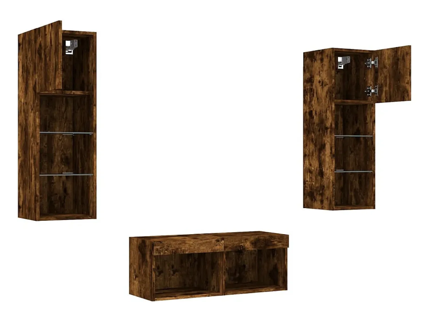 Móvel De Tv*vidaxl 4 pcs móveis de parede para TV com luzes LED carvalho fumado Castanho