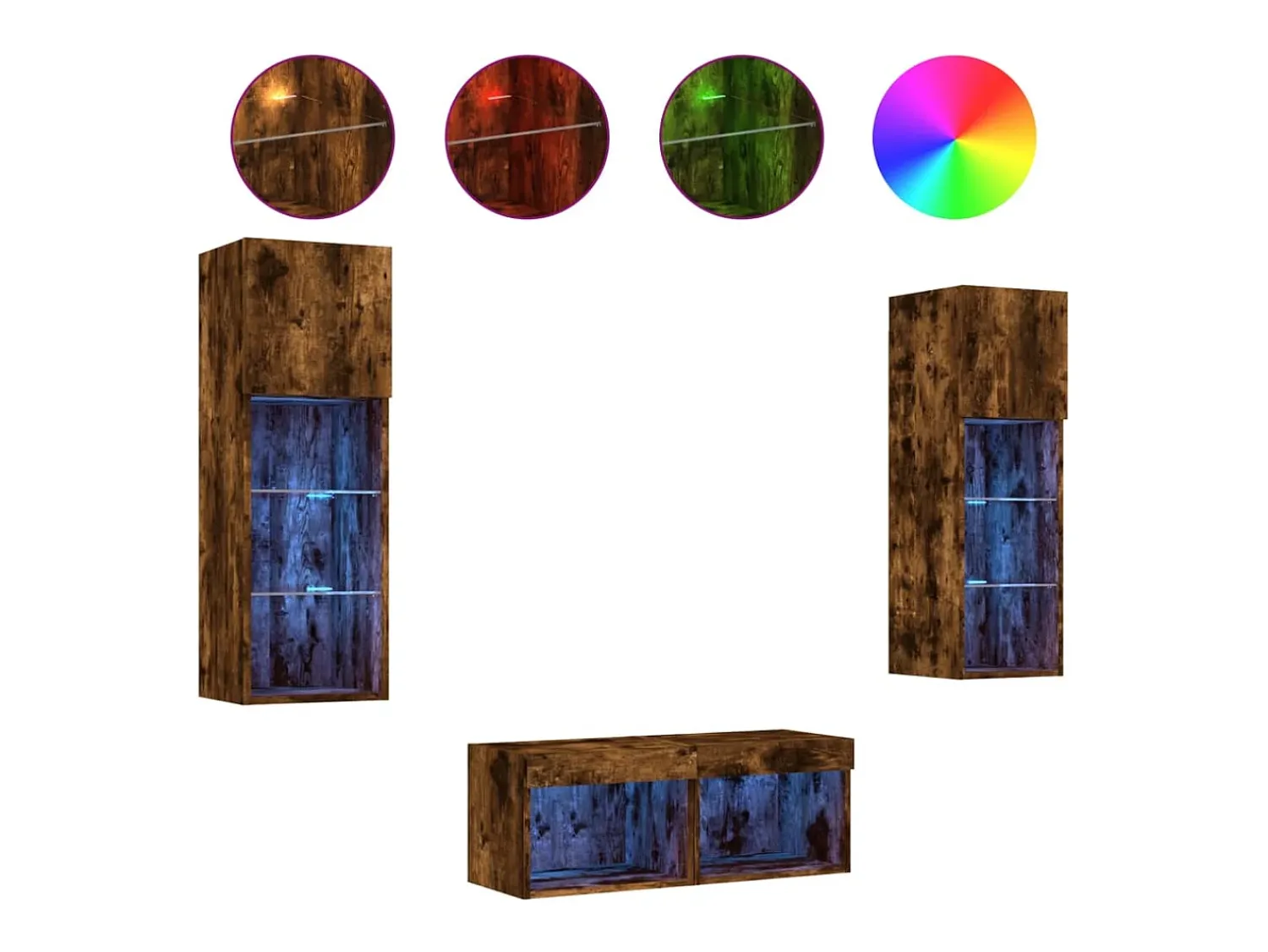 Móvel De Tv*vidaxl 4 pcs móveis de parede para TV com luzes LED carvalho fumado Castanho