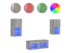 New 4 pcs móveis de parede para TV com luzes LED sonoma PT989323 Cinzento