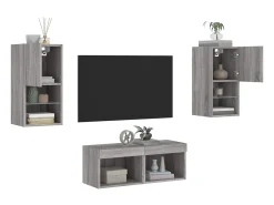 Sale vidaxl 4 pcs móveis de parede para TV com luzes LED sonoma Cinzento