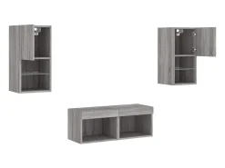 Sale vidaxl 4 pcs móveis de parede para TV com luzes LED sonoma Cinzento