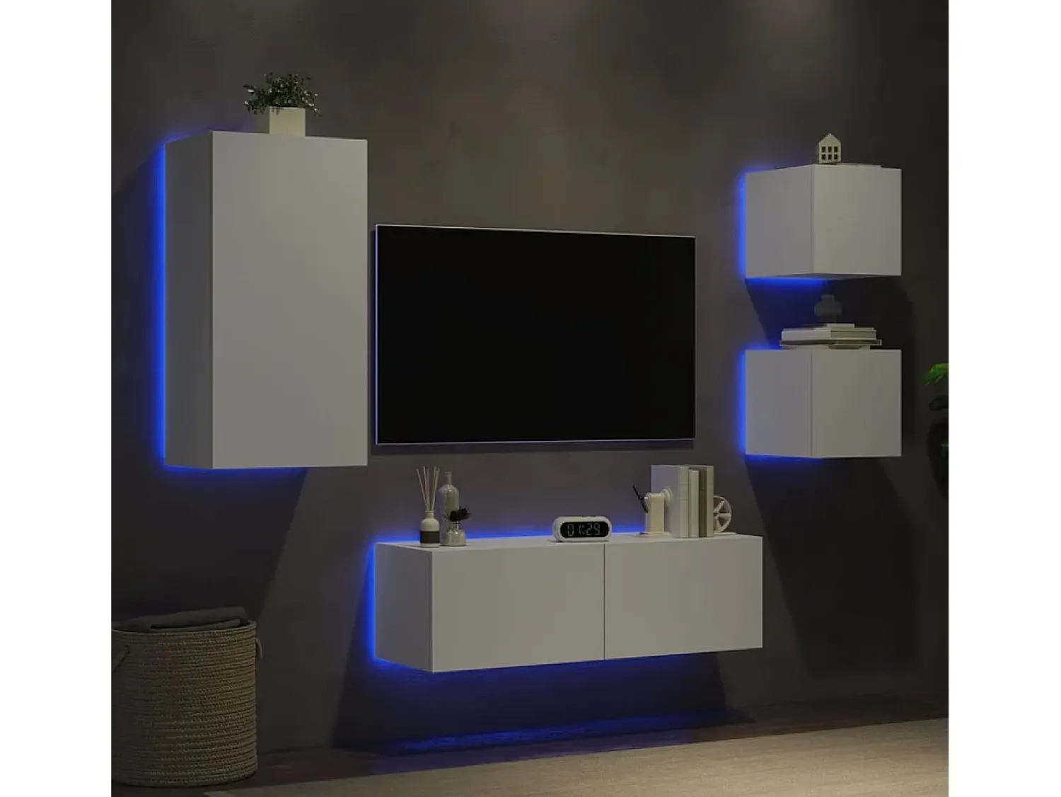 4 pcs móveis de parede para TV com luzes LED PT690198^ Móvel De Tv