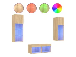 4 pcs móveis de parede para TV com luzes LED carvalho sonoma PT789676^ Móvel De Tv
