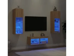 4 pcs móveis de parede para TV com luzes LED carvalho sonoma PT789676^ Móvel De Tv