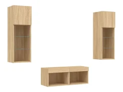 4 pcs móveis de parede para TV com luzes LED carvalho sonoma PT789676^ Móvel De Tv