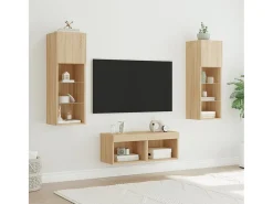 4 pcs móveis de parede para TV com luzes LED carvalho sonoma PT789676^ Móvel De Tv