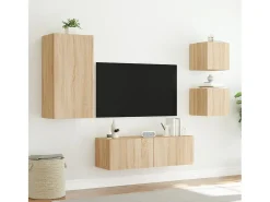 Outlet 4 pcs móveis de parede para TV com luzes LED carvalho sonoma PT261673 Castanho