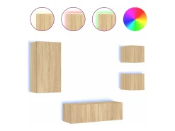 Outlet 4 pcs móveis de parede para TV com luzes LED carvalho sonoma PT261673 Castanho