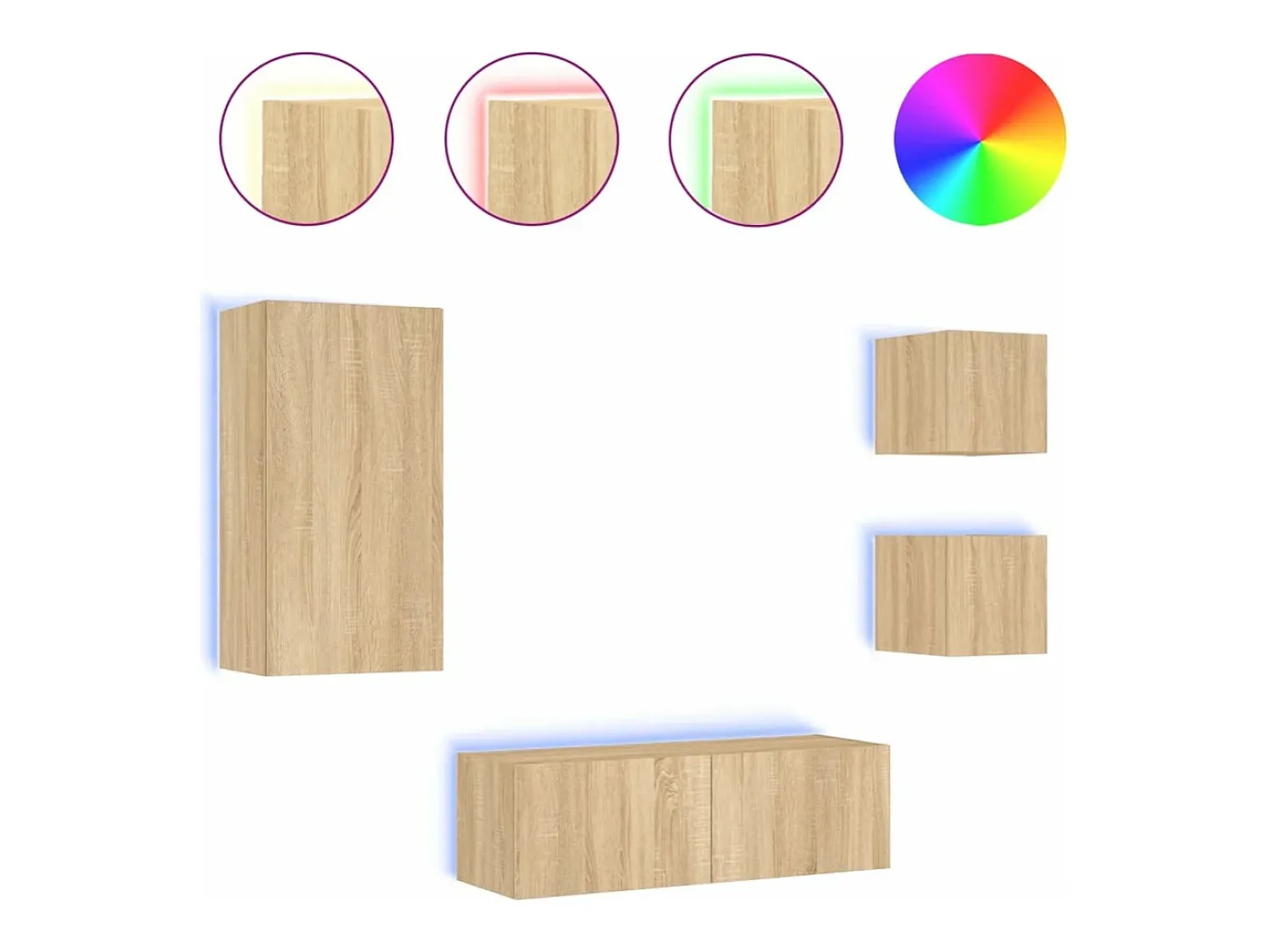 Outlet 4 pcs móveis de parede para TV com luzes LED carvalho sonoma PT261673 Castanho
