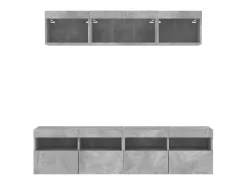 vidaxl 5 pcs móveis parede p/ TV c/ LEDs deriv. madeira cinza cimento^ Móvel De Tv