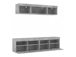 vidaxl 5 pcs móveis parede p/ TV c/ LEDs deriv. madeira cinza cimento^ Móvel De Tv
