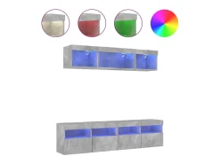 vidaxl 5 pcs móveis parede p/ TV c/ LEDs deriv. madeira cinza cimento^ Móvel De Tv