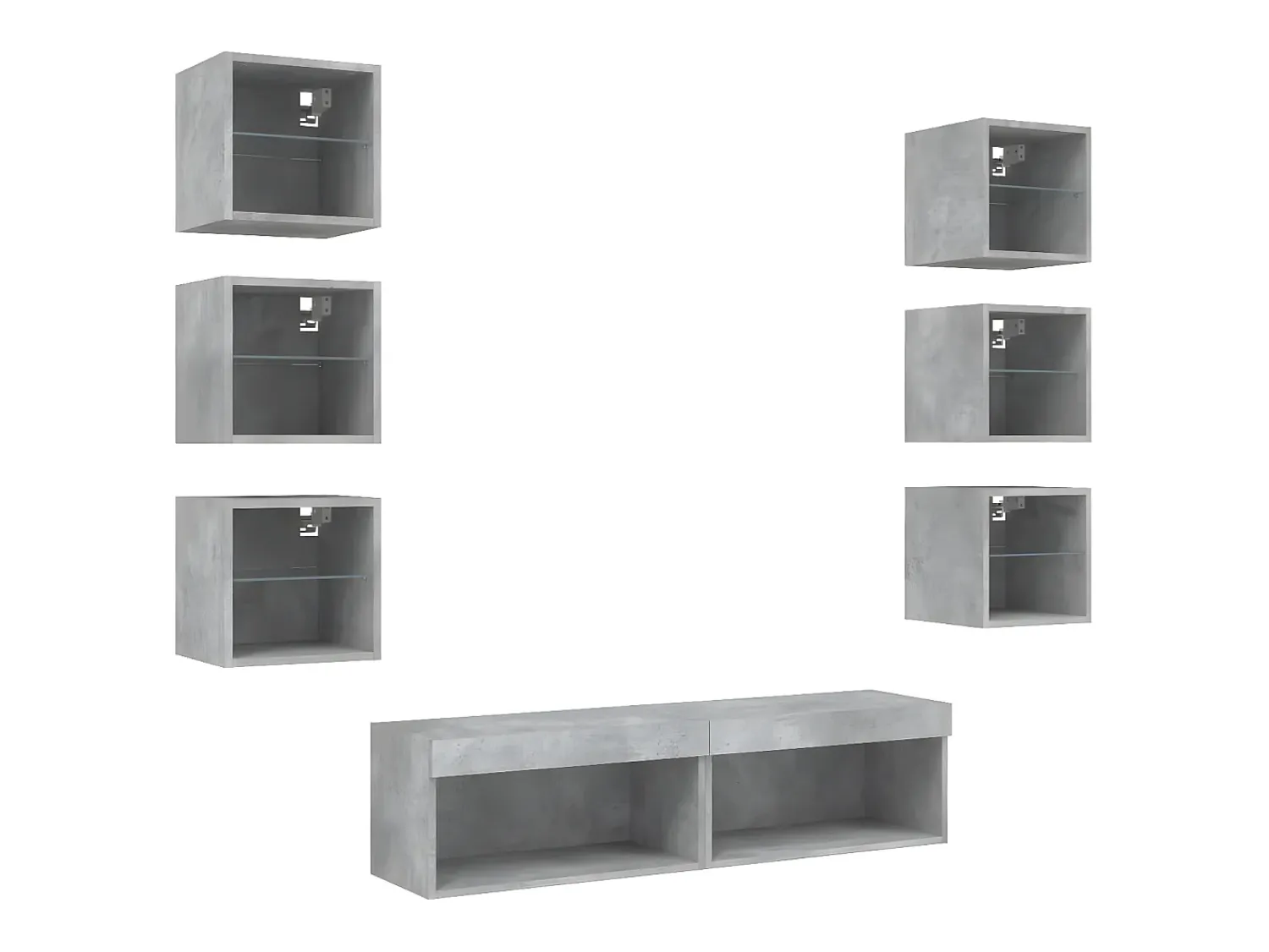 Móvel De Tv| 8 pcs móveis parede p/ TV c/ LEDs deriv. madeira cinza cimento PT531968 Cinzento