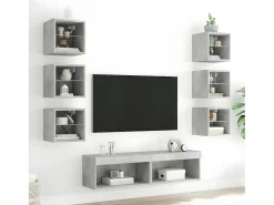 Móvel De Tv| 8 pcs móveis parede p/ TV c/ LEDs deriv. madeira cinza cimento PT531968 Cinzento