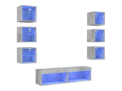 vidaxl 8 pcs móveis parede p/ TV c/ LEDs deriv. madeira cinza cimento^ Móvel De Tv