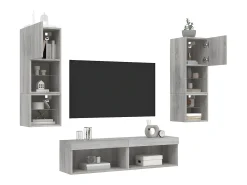 Online 6 pcs móveis parede p/ TV c/ LEDs deriv. madeira cinza sonoma PT742344 Cinzento