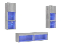 Online 6 pcs móveis parede p/ TV c/ LEDs deriv. madeira cinza sonoma PT742344 Cinzento