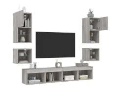 vidaxl 8 pcs móveis parede p/ TV c/ LEDs deriv. madeira cinza sonoma^ Móvel De Tv