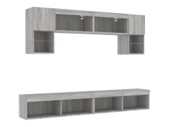 Móvel De Tv|vidaxl 6 pcs móveis parede p/ TV c/ LEDs deriv. madeira cinza sonoma Cinzento