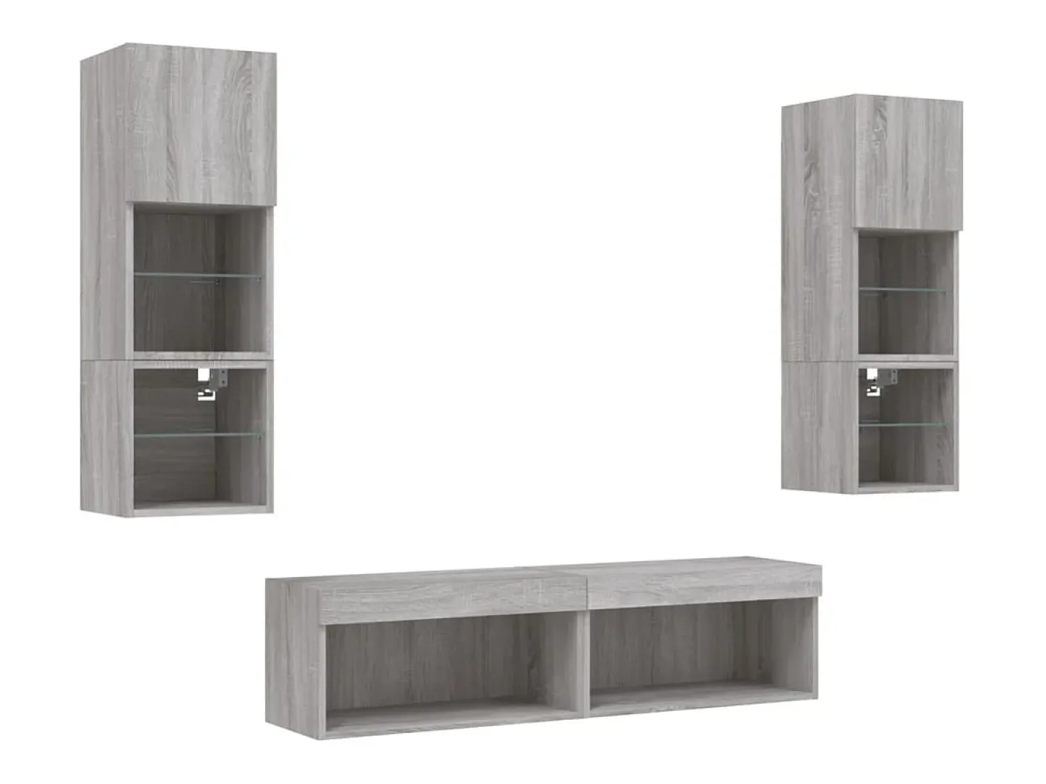 Móvel De Tv*vidaxl 6 pcs móveis parede p/ TV c/ LEDs deriv. madeira cinza sonoma Cinzento