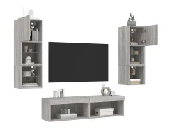 Móvel De Tv*vidaxl 6 pcs móveis parede p/ TV c/ LEDs deriv. madeira cinza sonoma Cinzento