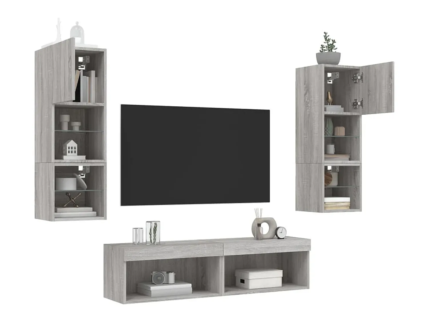 Móvel De Tv*vidaxl 6 pcs móveis parede p/ TV c/ LEDs deriv. madeira cinza sonoma Cinzento