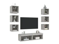 Hot vidaxl 8 pcs móveis parede p/ TV c/ LEDs deriv. madeira cinza sonoma Cinzento