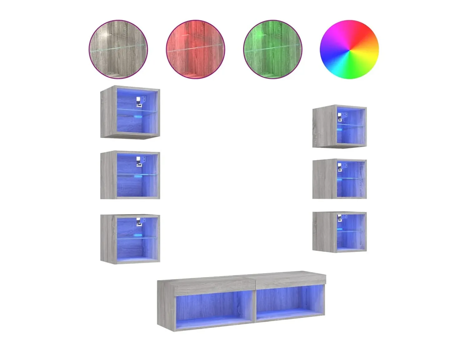 Hot vidaxl 8 pcs móveis parede p/ TV c/ LEDs deriv. madeira cinza sonoma Cinzento
