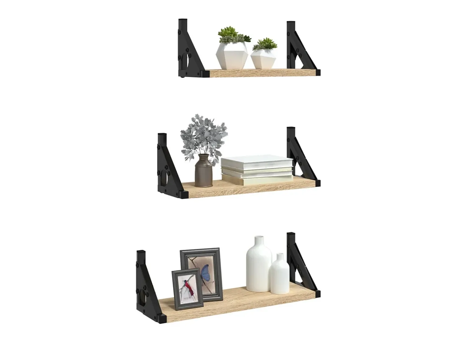 3 pcs prateleiras parede derivados de madeira carvalho sonoma PT969442^ Prateleira