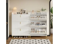 Merax 2 sapateiras de 3 portas - 2 x 80 x 23 x 123,5 cm - prateleira ajustável com 6 compartimentos - MDF - Branco