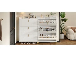 Merax 2 sapateiras de 3 portas - 2 x 80 x 23 x 123,5 cm - prateleira ajustável com 6 compartimentos - MDF - Branco