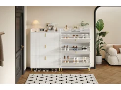 Merax 2 sapateiras de 3 portas - 2 x 80 x 23 x 123,5 cm - prateleira ajustável com 6 compartimentos - MDF - Branco