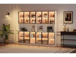 Vitrina*Merax 2 Vitrines Altas Modernas de Vidro - 120 x 34 x 200 cm - com LEDs + 6 Portas + Prateleira - Aglomerado - Branco
