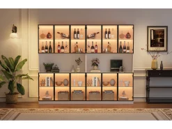 Vitrina*Merax 2 Vitrines Altas Modernas de Vidro - 120 x 34 x 200 cm - com LEDs + 6 Portas + Prateleira - Aglomerado - Branco