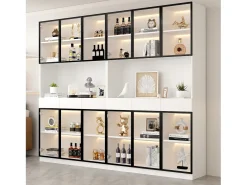 Vitrina*Merax 2 Vitrines altas modernas de vidro - 120 x 36 x 200 cm - com LEDs + 6 portas - para coleções/quarto - aglomerado - Branco