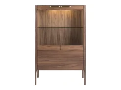Vitrina|Angel Cerda Aparador alto em nogueira com tampo de vidro em imitação de mármore e iluminação interior 3075 Castanho