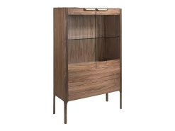 Vitrina|Angel Cerda Aparador alto em nogueira com tampo de vidro em imitação de mármore e iluminação interior 3075 Castanho